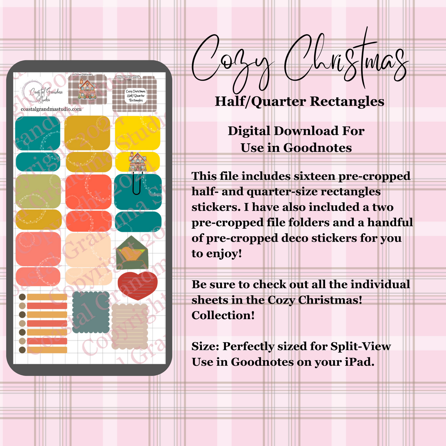 Cozy Christmas! Half/Quarter Rectangles Download Pre-Cropped Stickers For Goodnotes (5600-HQ)