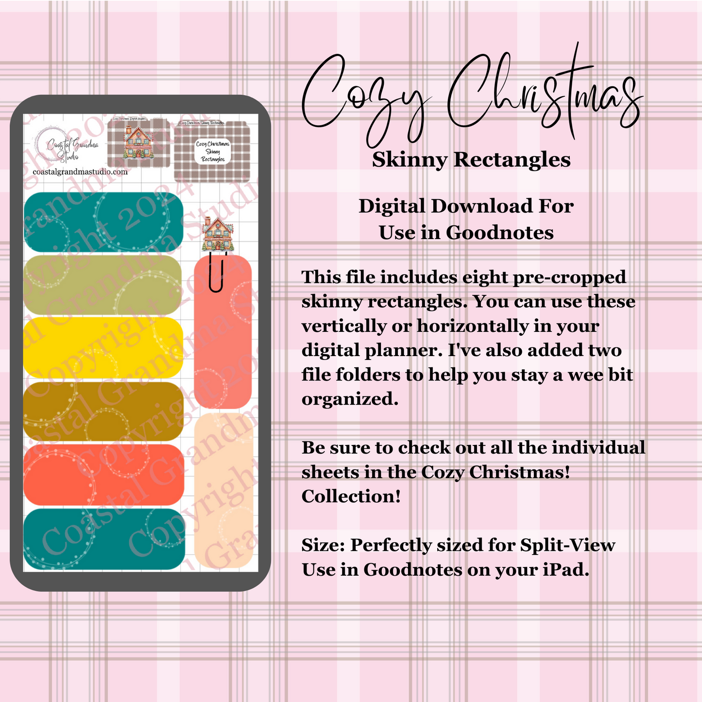 Cozy Christmas! Skinny Rectangles Download Pre-Cropped Stickers For Goodnotes (5600-SR)