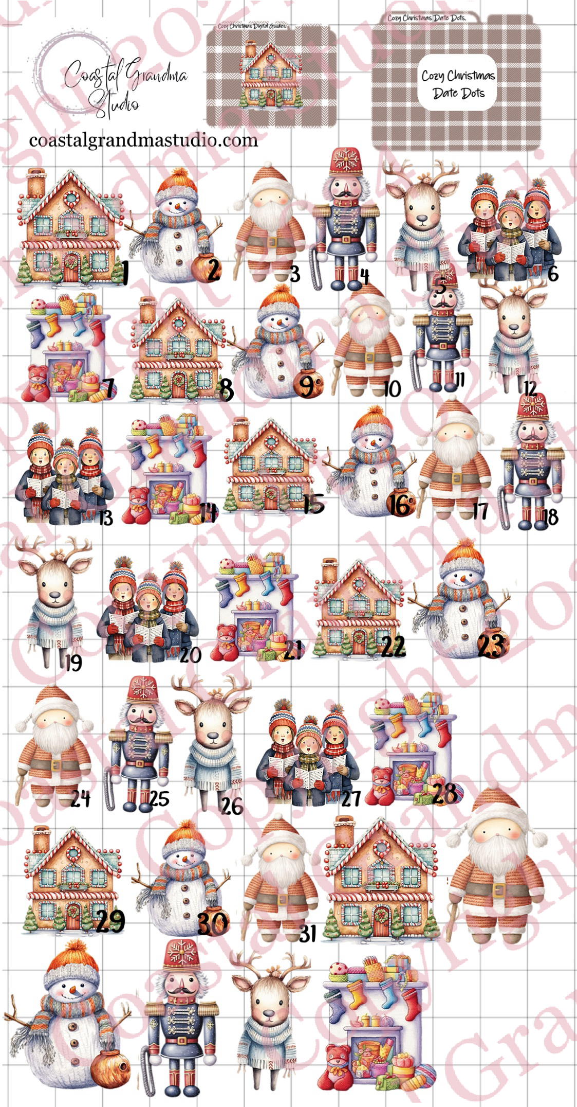 Cozy Christmas! Date Dots Download Pre-Cropped Stickers For Goodnotes (5600-DD)
