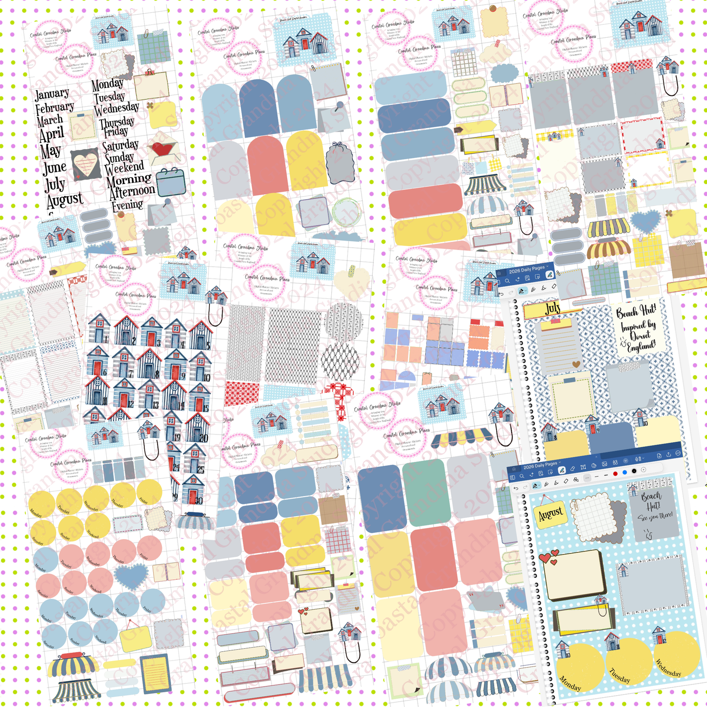 Dorset Beach Hut! GoodNotes Sticker Bundle – Digital Planner Stickers for iPad, Pre-Cropped Aesthetic Stickers Pack (8900-BU)