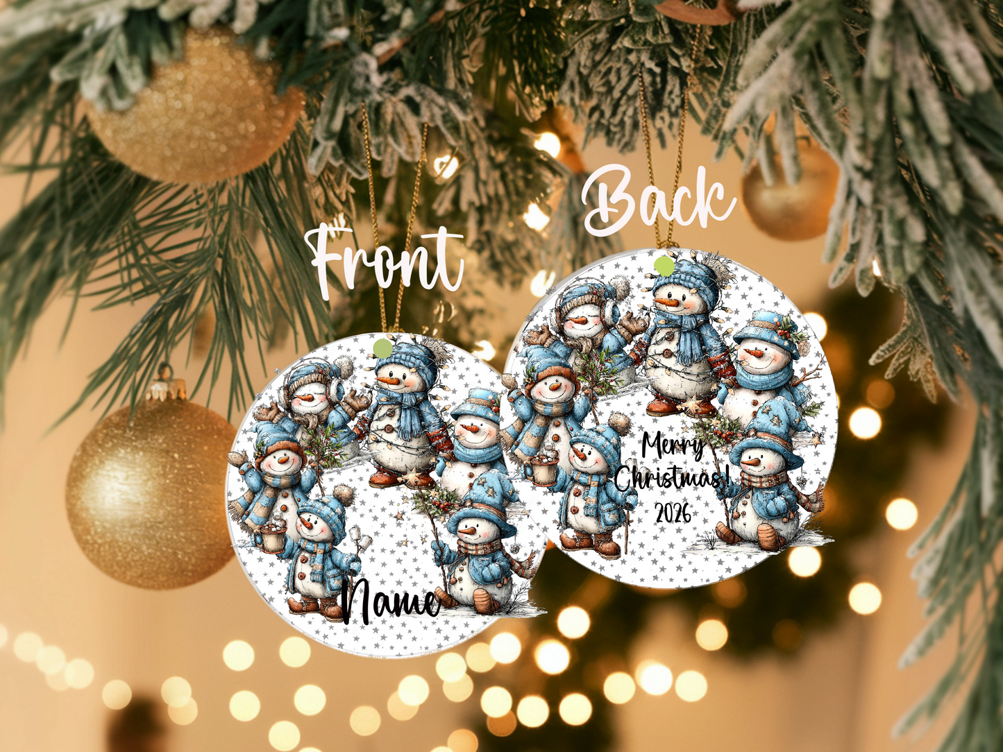 Personalized Whimsical Snowman Ornament • Custom Name Christmas Ornament • Holiday Gift 2026 (2025-04)