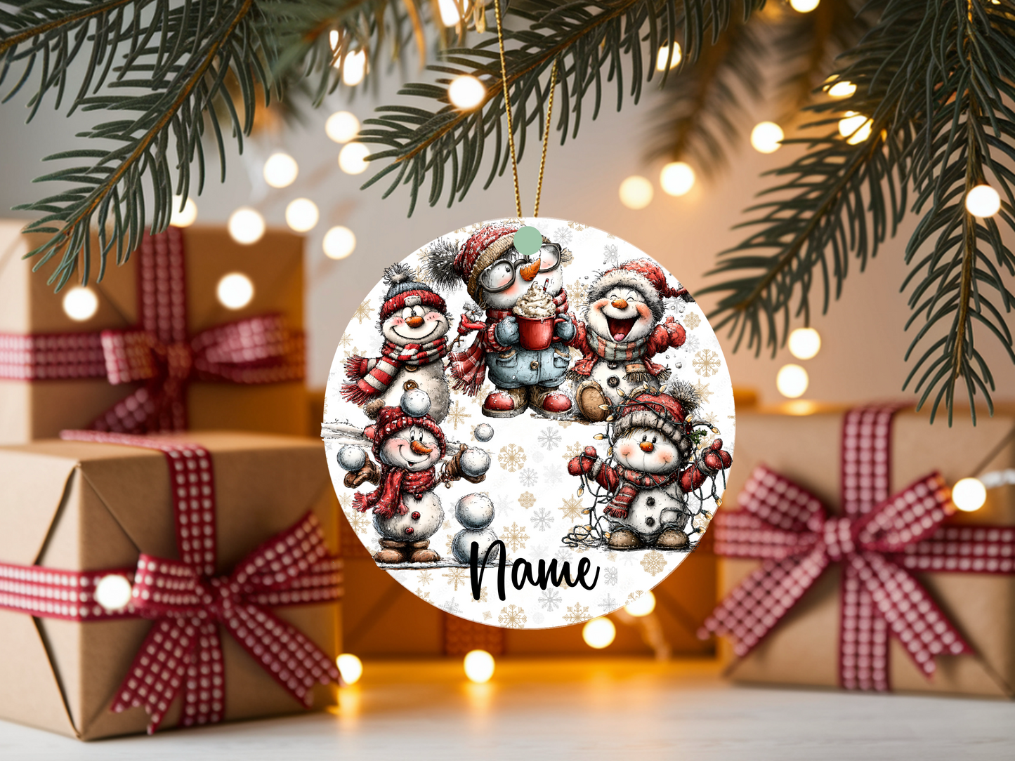 Personalized Whimsical Snowman Ornament • Quirky Red Snowmen • Custom Name Christmas Ornament • Merry Christmas 2026 Holiday Gift (2025-12)