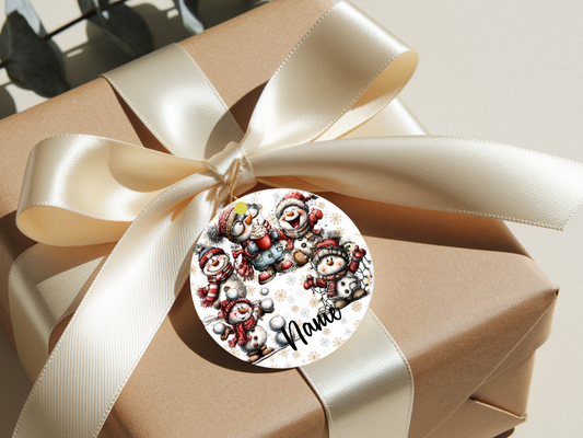 Personalized Whimsical Snowman Ornament • Quirky Red Snowmen • Custom Name Christmas Ornament • Merry Christmas 2026 Holiday Gift (2025-12)