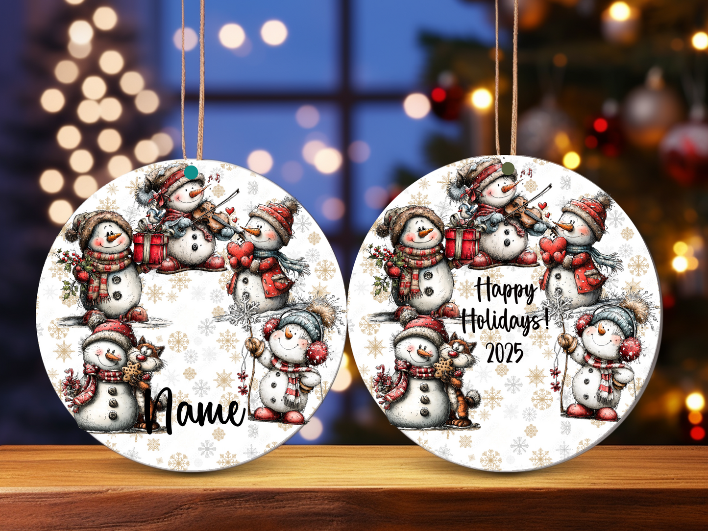 Personalized Whimsical Snowman Ornament • Custom Name Holiday Ornament • Happy Holidays Christmas Gift (2025-17)