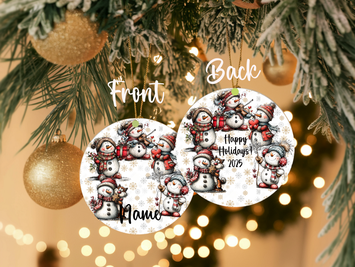 Personalized Whimsical Snowman Ornament • Custom Name Holiday Ornament • Happy Holidays Christmas Gift (2025-17)