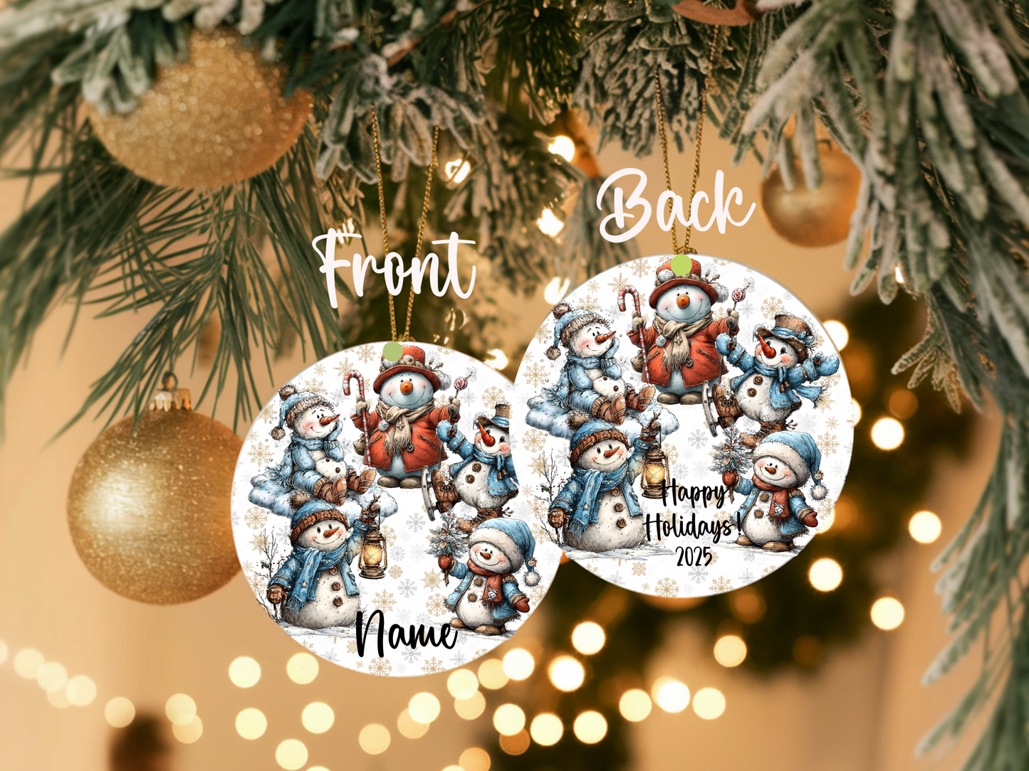 Personalized Whimsical Snowman Ornament • Custom Name Christmas Ornament • Happy Holidays 2025 (2025-28)