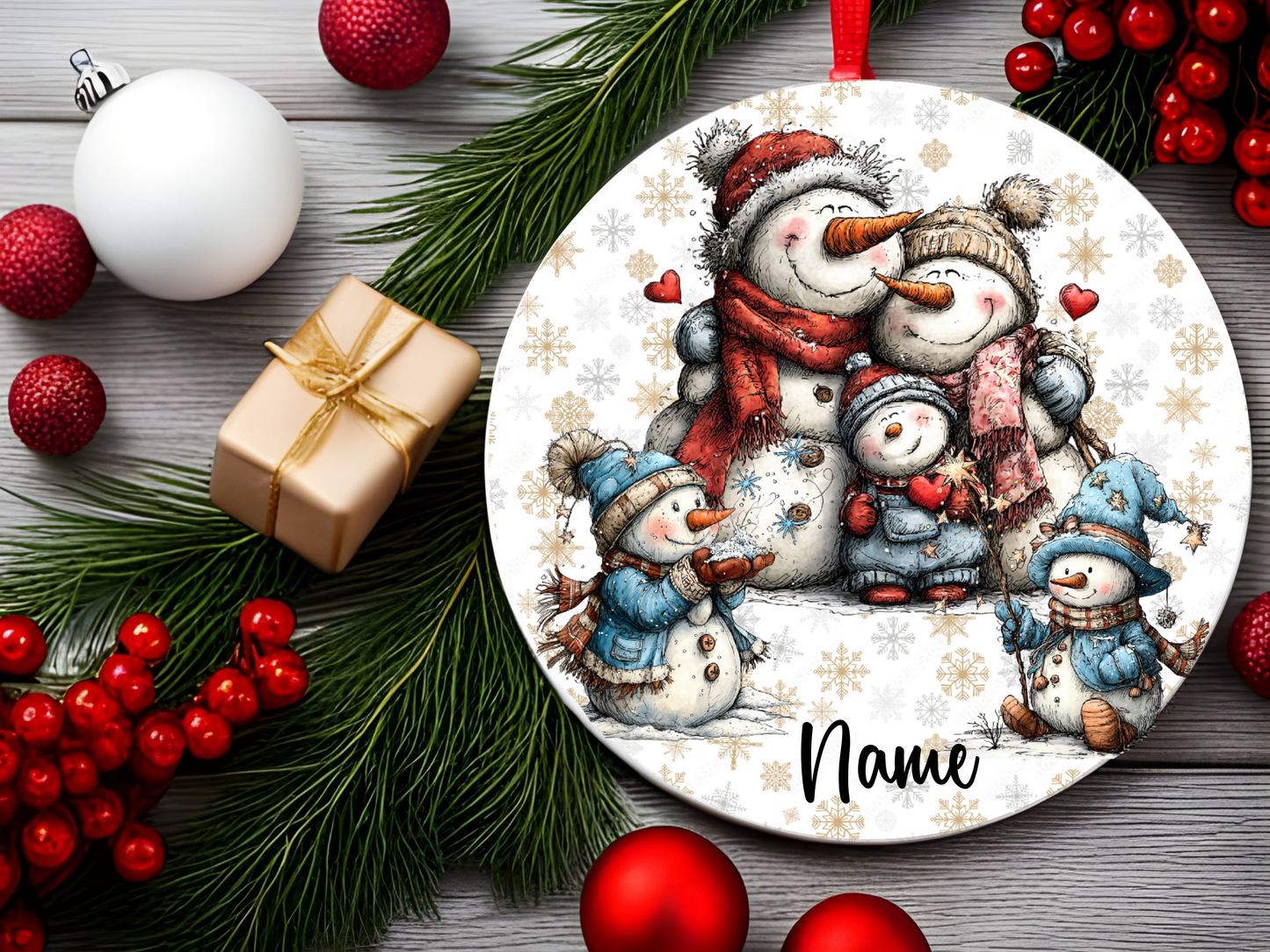 Personalized Family Snowman Ornament • Custom Name Ornament • Happy Holidays 2026 Keepsake (2025-29)