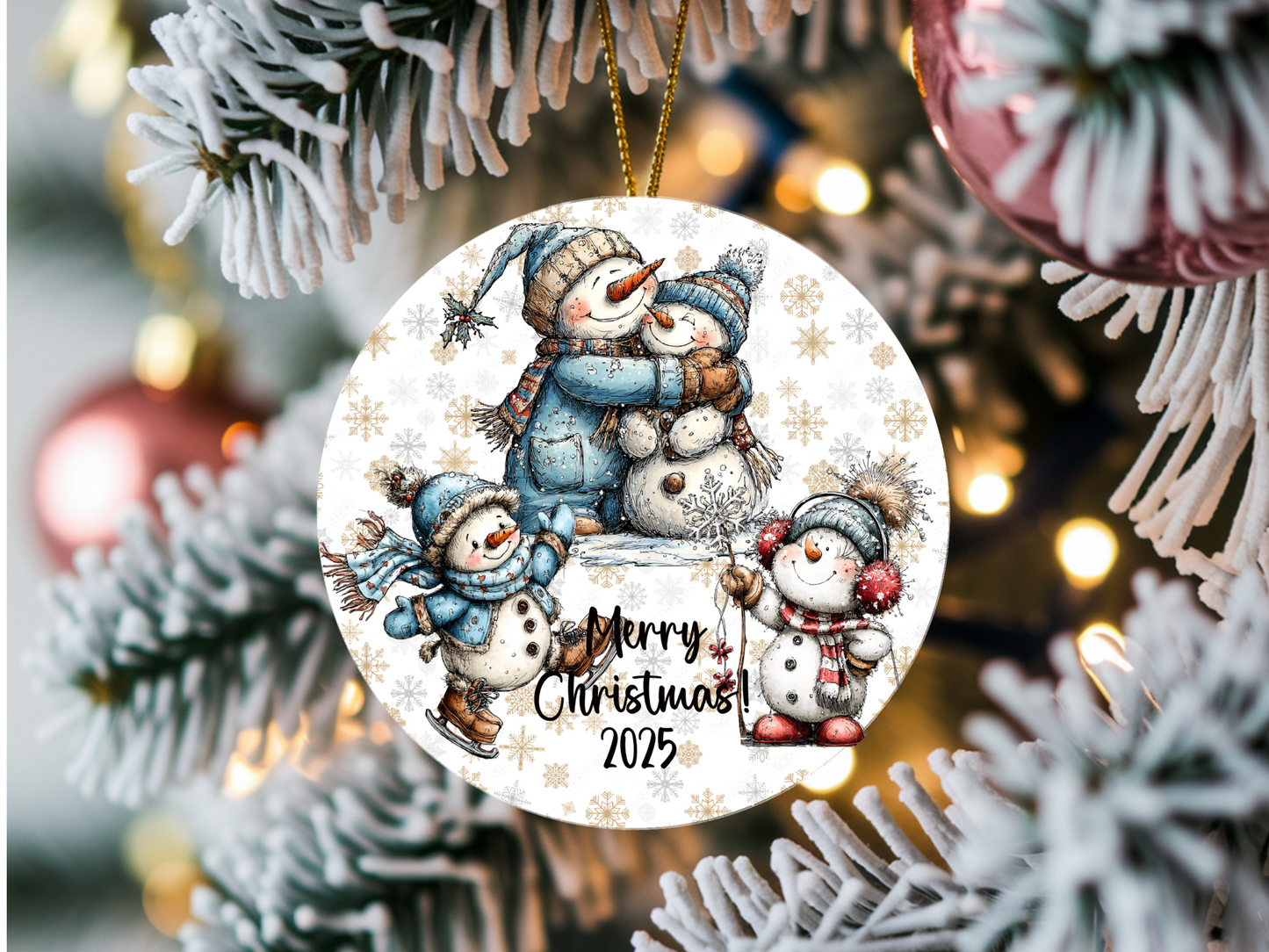 Snowman Family Hug Ornament • Personalized Name • Christmas Ornament 2025 • Keepsake Gift (0030-OR)