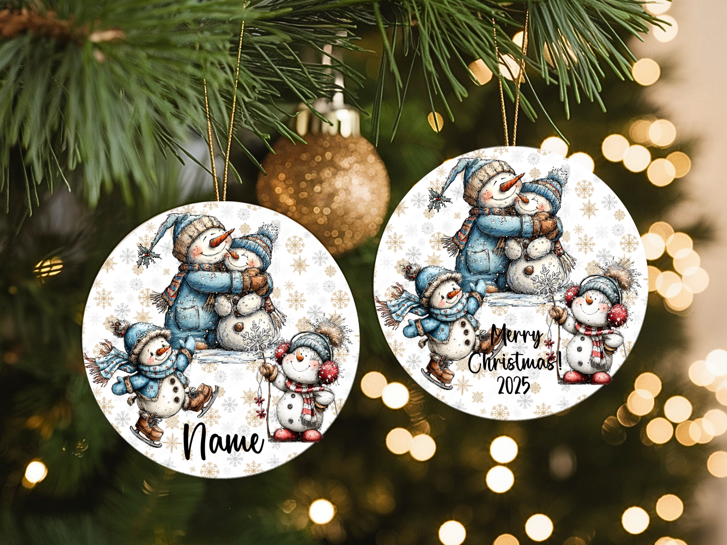 Snowman Family Hug Ornament • Personalized Name • Christmas Ornament 2025 • Keepsake Gift (0030-OR)