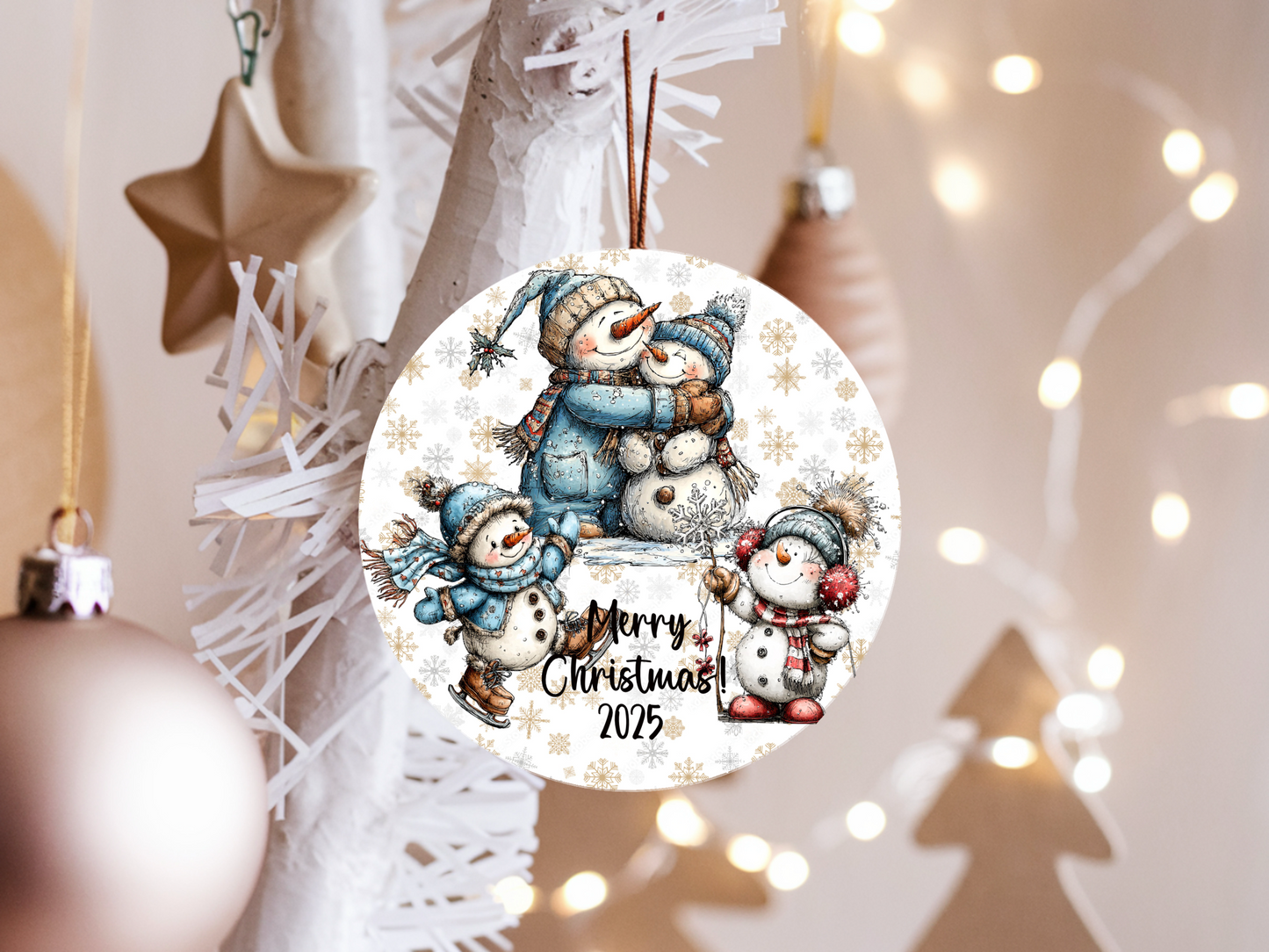 Snowman Family Hug Ornament • Personalized Name • Christmas Ornament 2025 • Keepsake Gift (0030-OR)