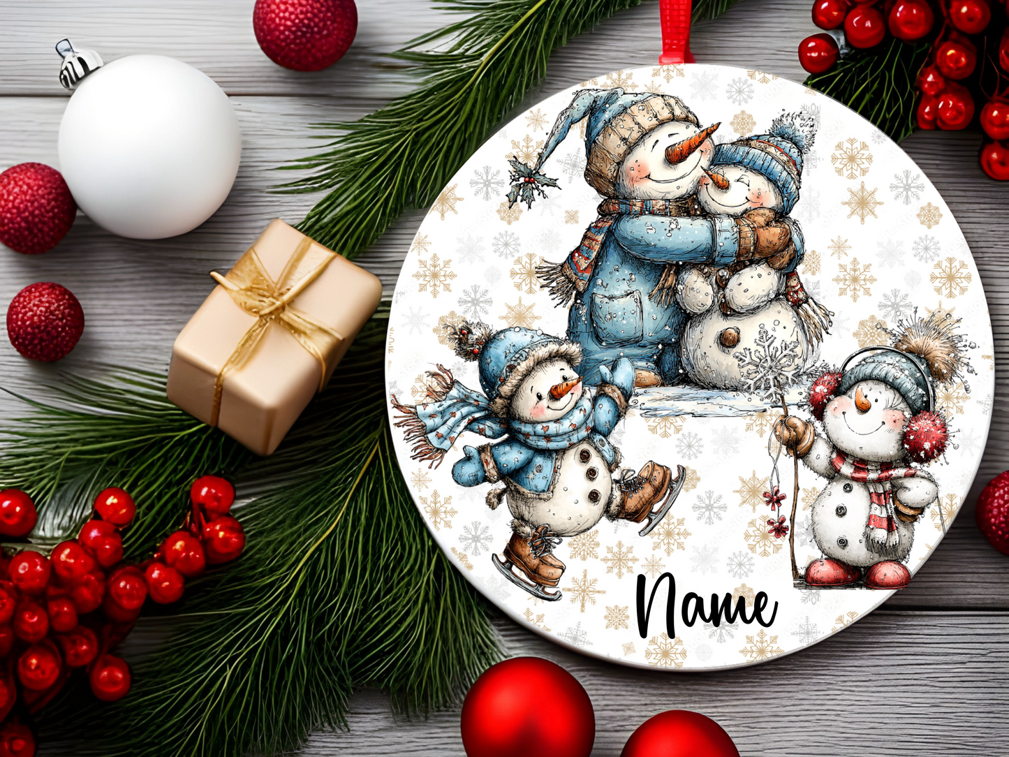 Snowman Family Hug Ornament • Personalized Name • Christmas Ornament 2025 • Keepsake Gift (0030-OR)