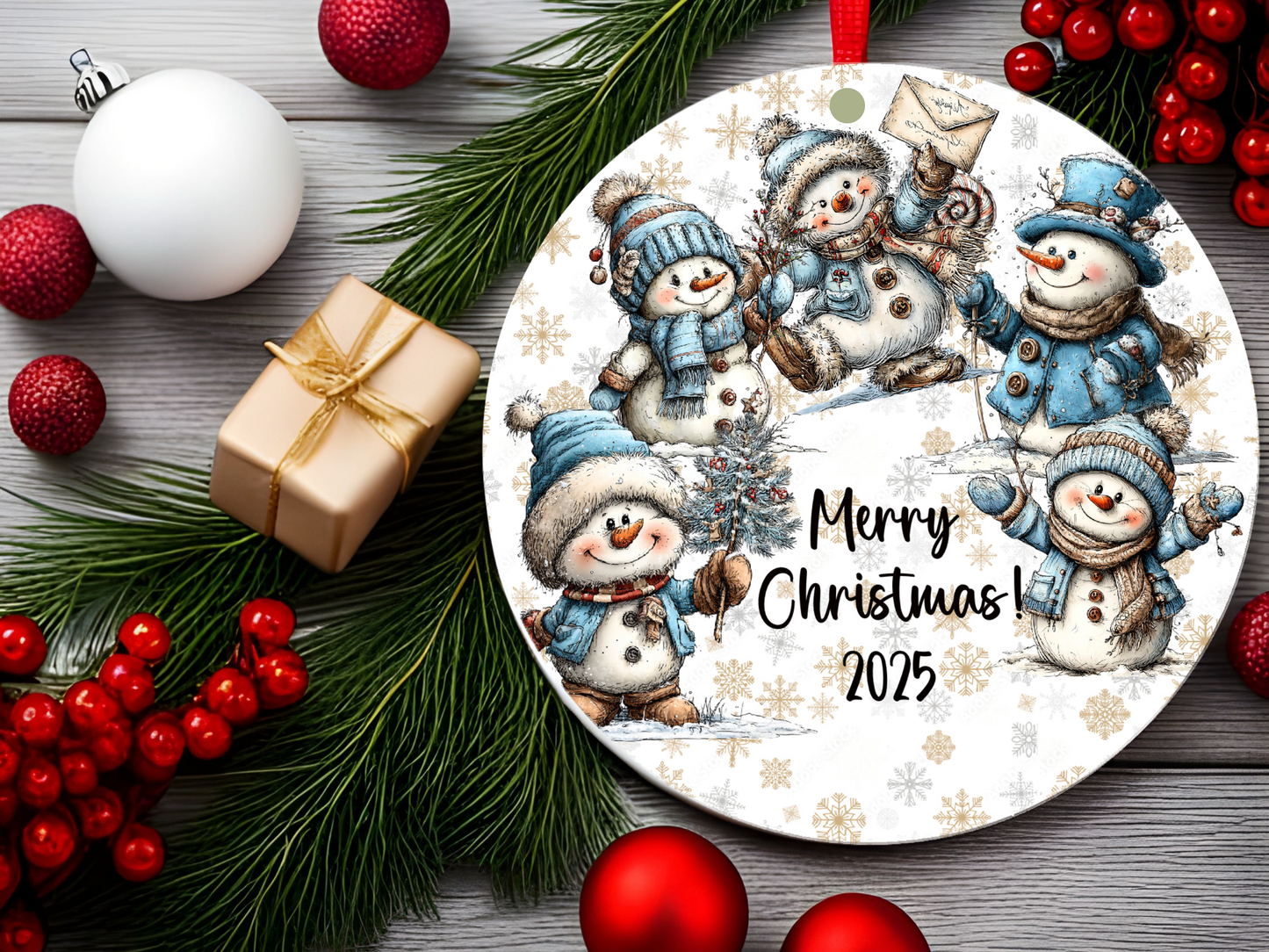 Personalized Whimsical Snowman Ornament • Custom Name Ornament • Merry Christmas Holiday Gift (2025-03)