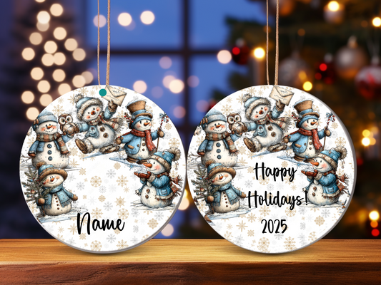 Personalized Whimsical Snowman Ornament • Custom Name Holiday Ornament • Happy Holidays 2025 Christmas Gift (2025-07)