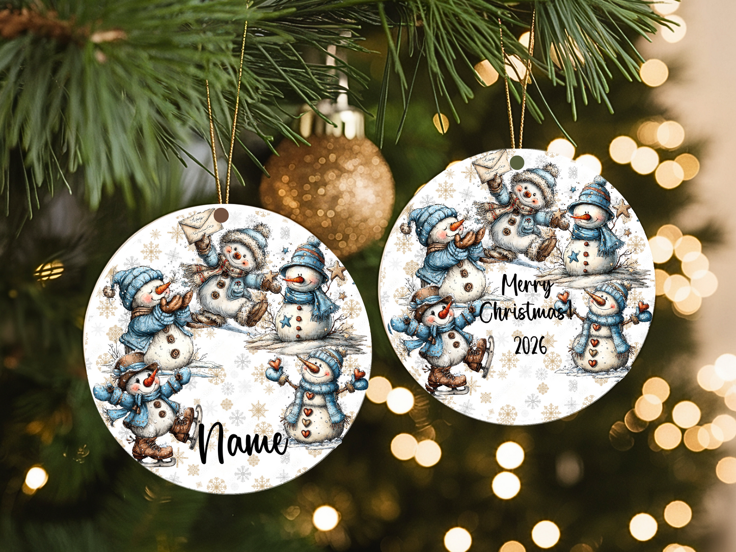 Personalized Whimsical Snowman Ornament • Custom Name Christmas Ornament • Merry Christmas 2026 Holiday Gift (2025-08)