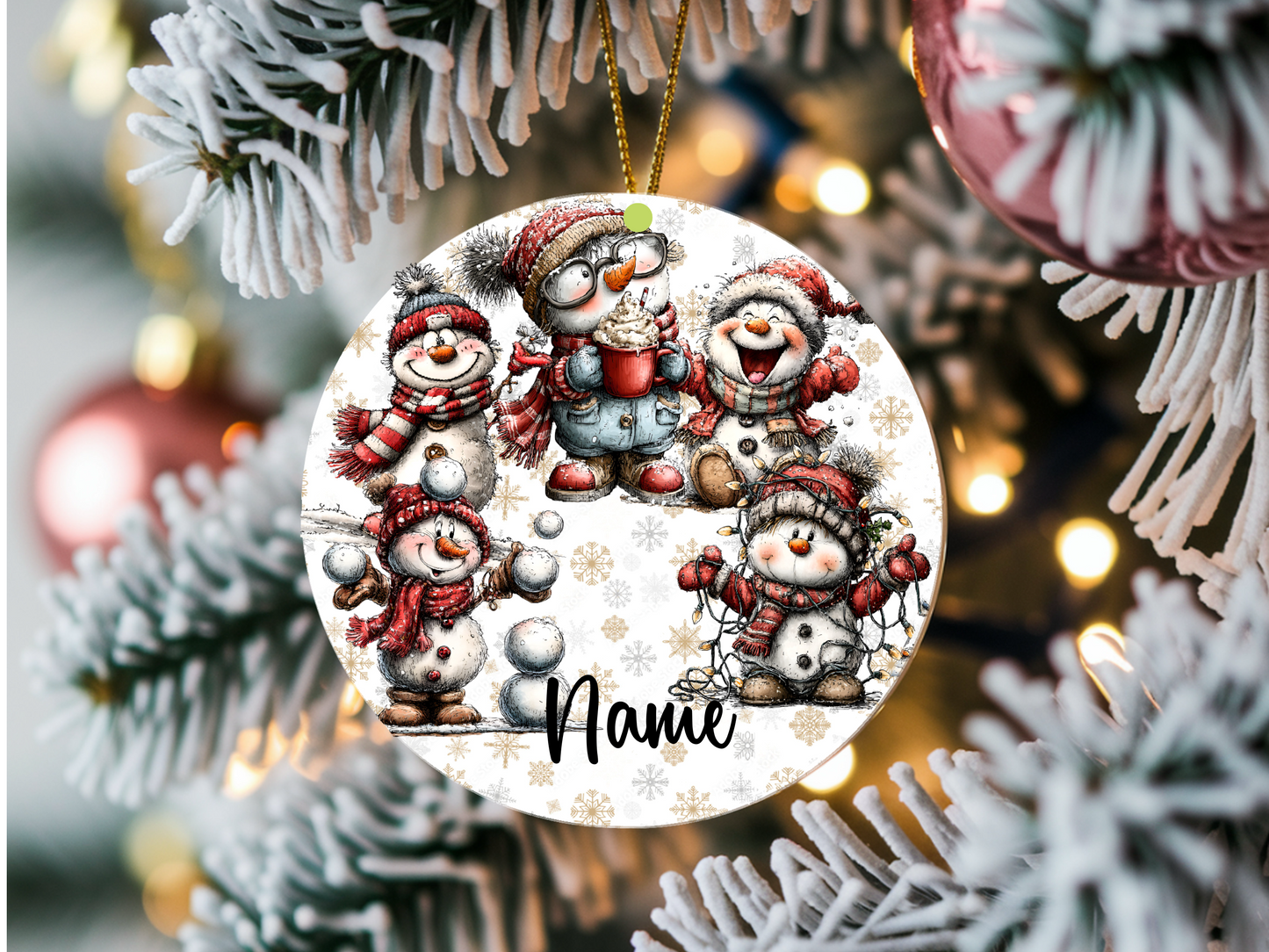Personalized Whimsical Snowman Ornament • Quirky Red Snowmen • Custom Name Christmas Ornament • Merry Christmas 2026 Holiday Gift (2025-12)