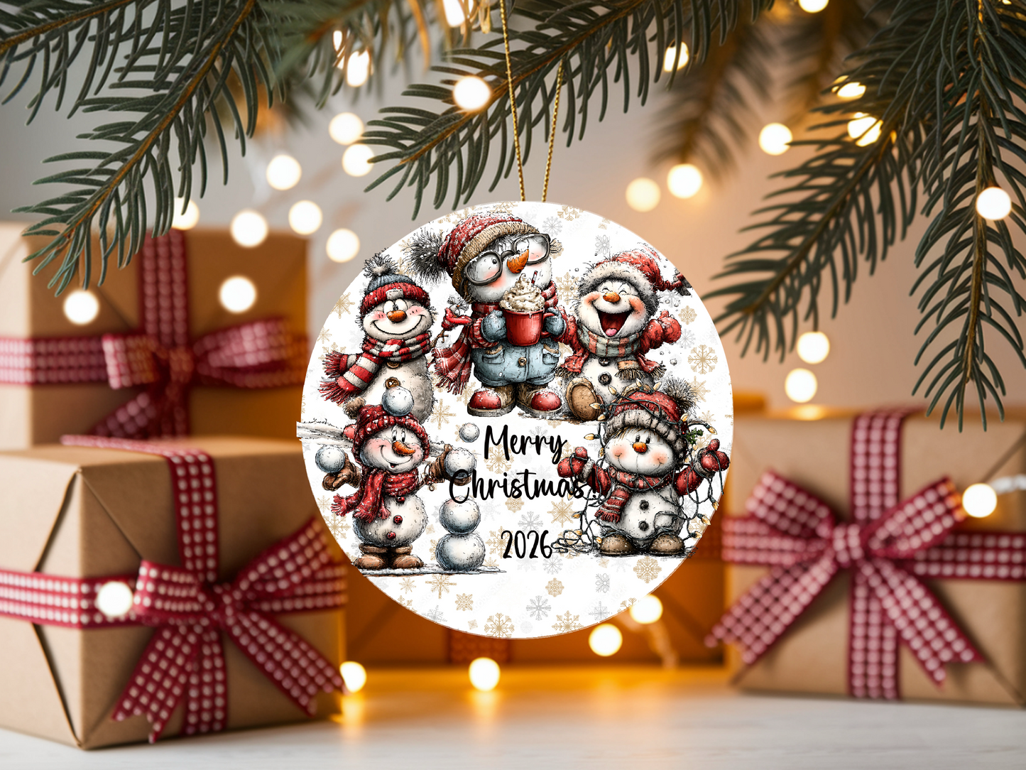 Personalized Whimsical Snowman Ornament • Quirky Red Snowmen • Custom Name Christmas Ornament • Merry Christmas 2026 Holiday Gift (2025-12)