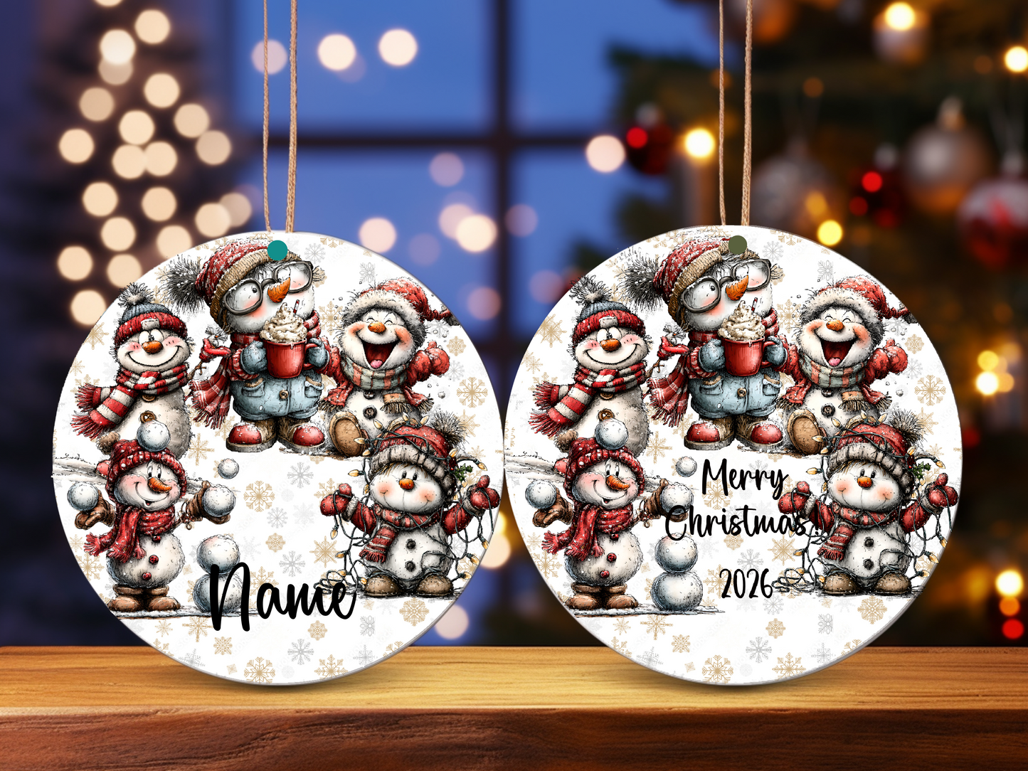 Personalized Whimsical Snowman Ornament • Quirky Red Snowmen • Custom Name Christmas Ornament • Merry Christmas 2026 Holiday Gift (2025-12)