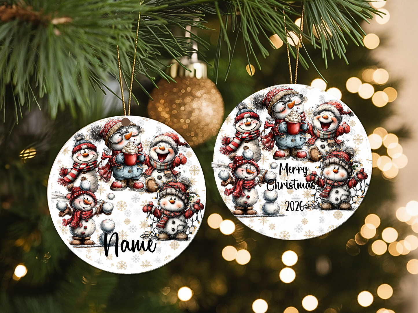 Personalized Whimsical Snowman Ornament • Quirky Red Snowmen • Custom Name Christmas Ornament • Merry Christmas 2026 Holiday Gift (2025-12)