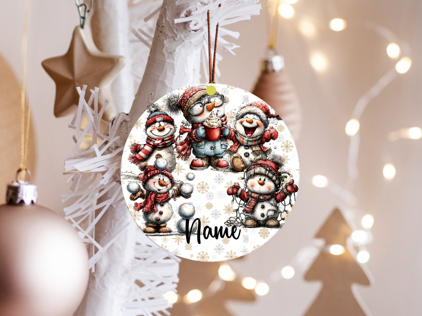 Personalized Whimsical Snowman Ornament • Quirky Red Snowmen • Custom Name Christmas Ornament • Merry Christmas 2026 Holiday Gift (2025-12)