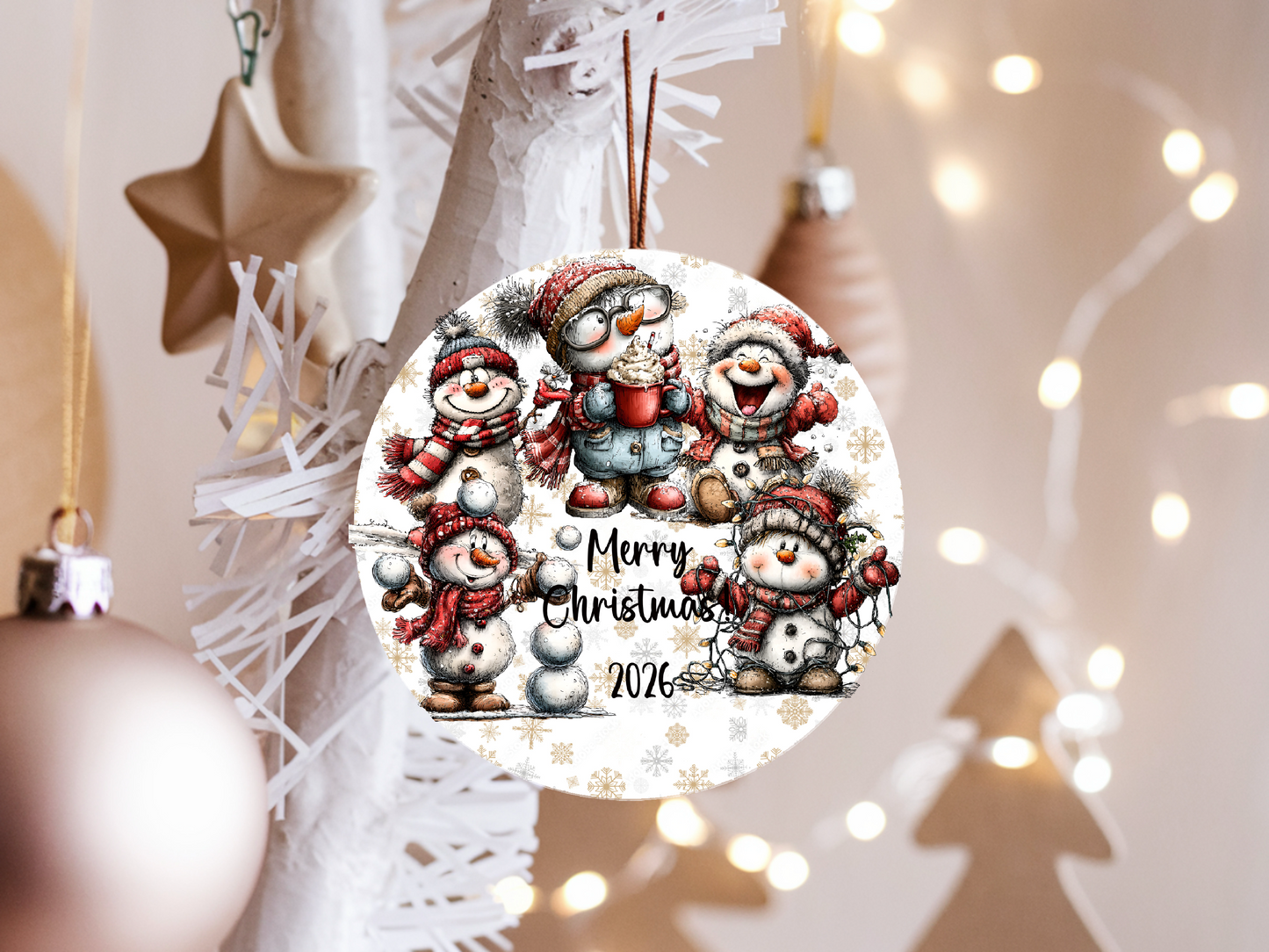 Personalized Whimsical Snowman Ornament • Quirky Red Snowmen • Custom Name Christmas Ornament • Merry Christmas 2026 Holiday Gift (2025-12)