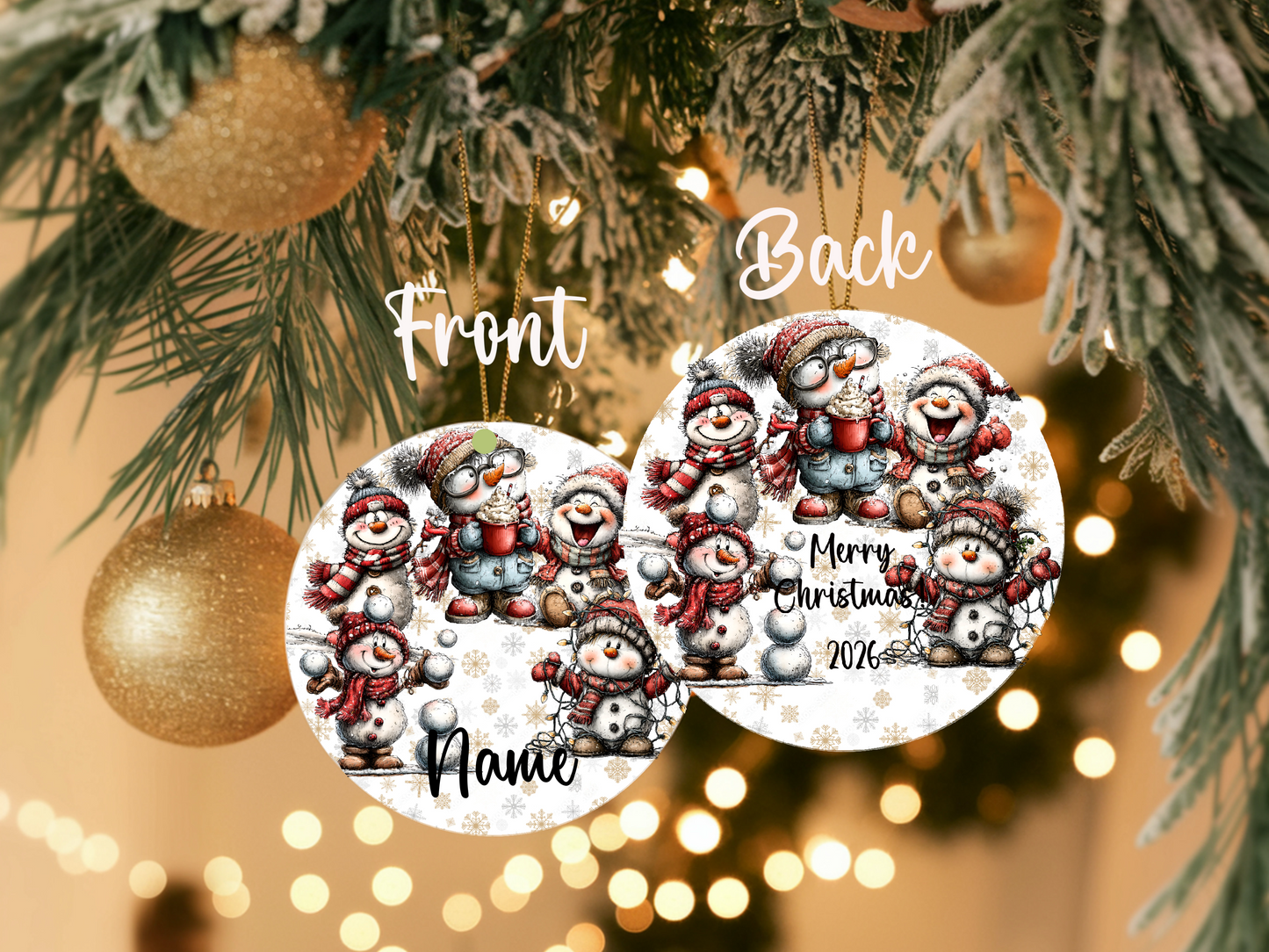 Personalized Whimsical Snowman Ornament • Quirky Red Snowmen • Custom Name Christmas Ornament • Merry Christmas 2026 Holiday Gift (2025-12)