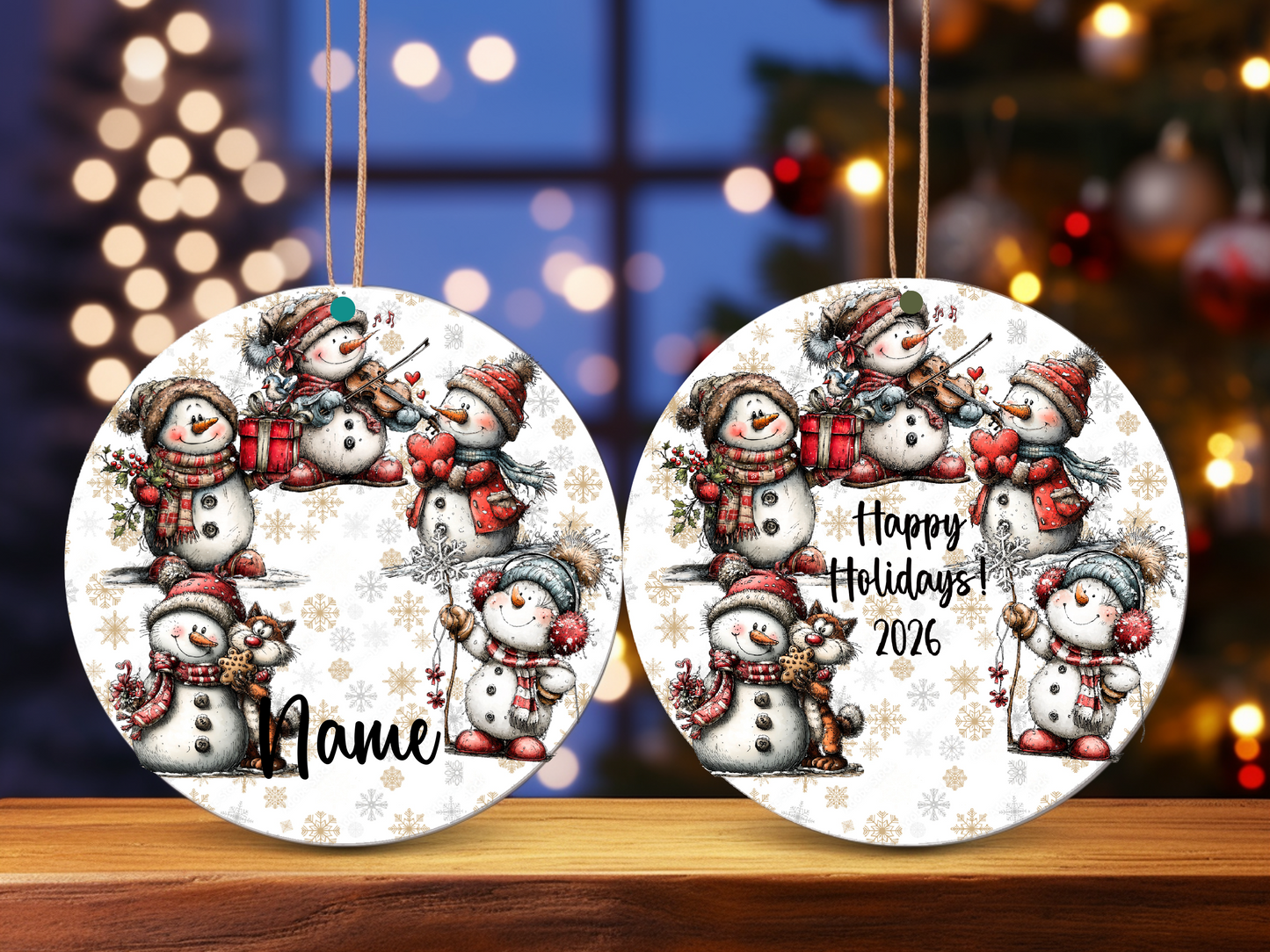 Personalized Whimsical Snowman Ornament • Custom Name Holiday Ornament • Happy Holidays Christmas 2026 Gift (2025-17)