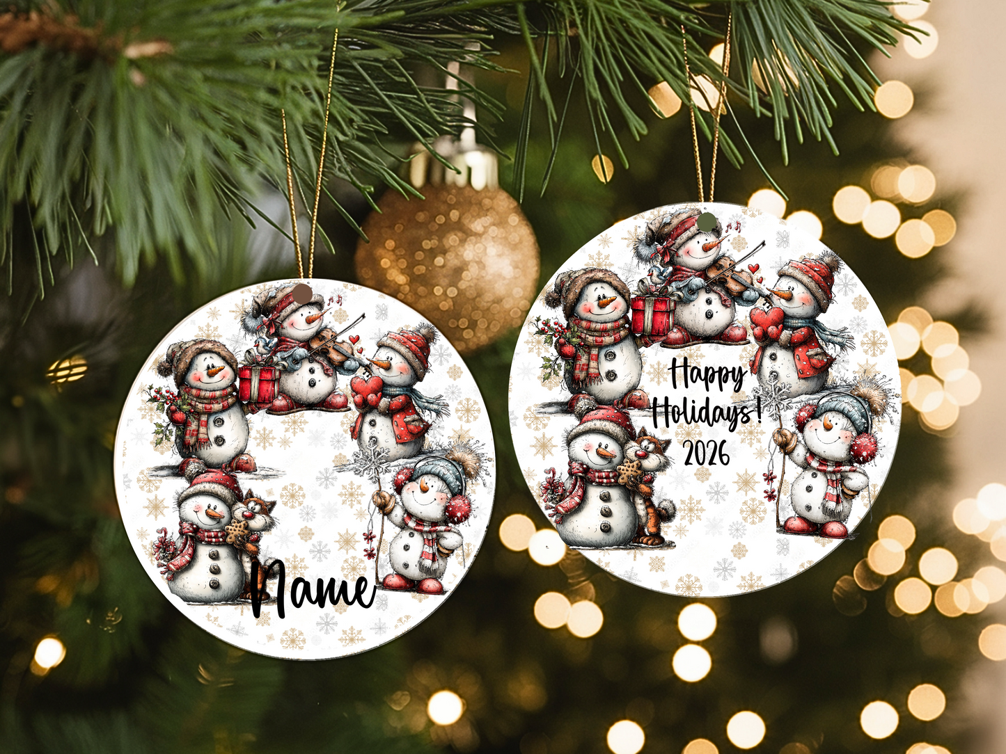 Personalized Whimsical Snowman Ornament • Custom Name Holiday Ornament • Happy Holidays Christmas 2026 Gift (2025-17)