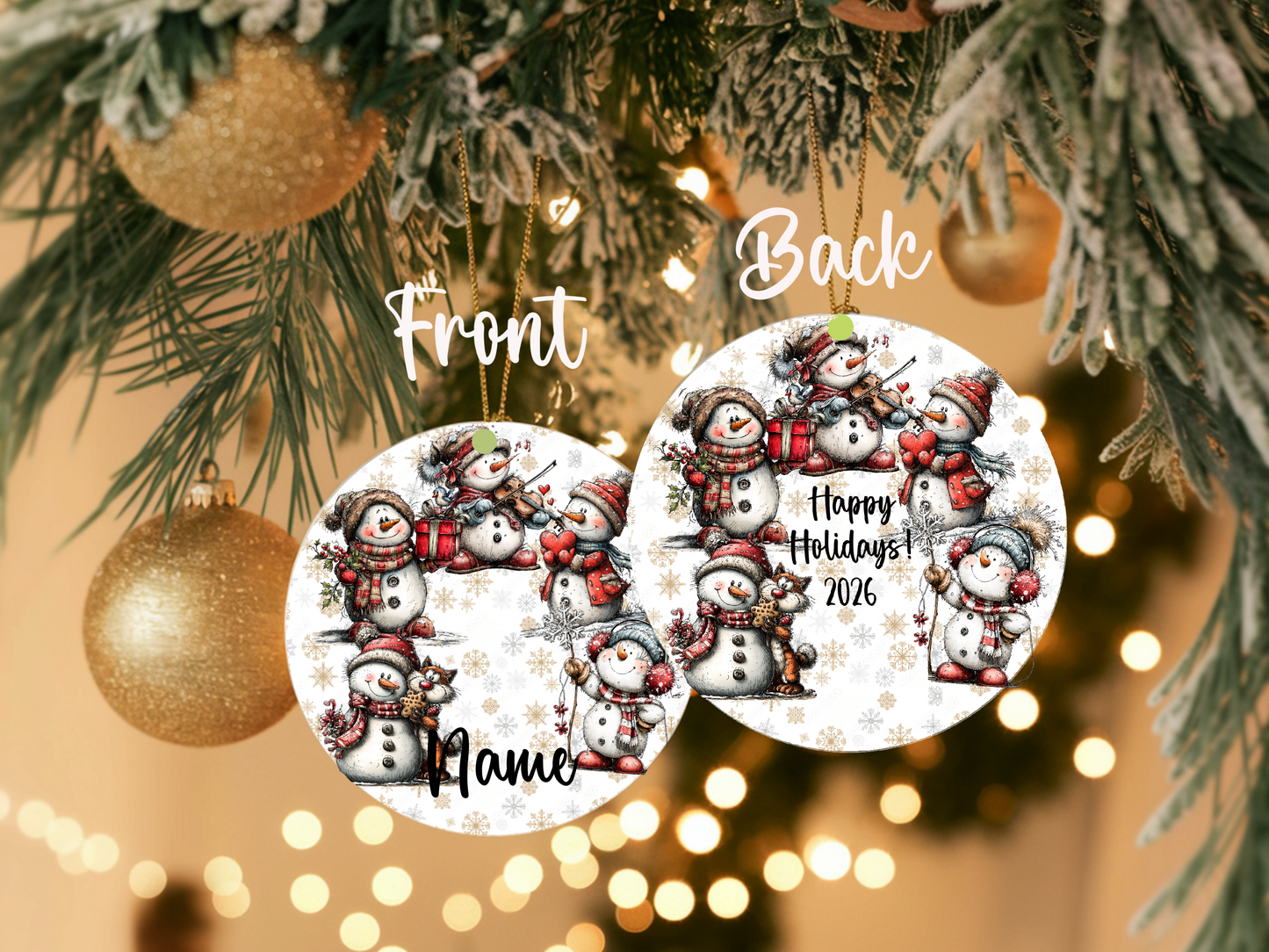 Personalized Whimsical Snowman Ornament • Custom Name Holiday Ornament • Happy Holidays Christmas 2026 Gift (2025-17)