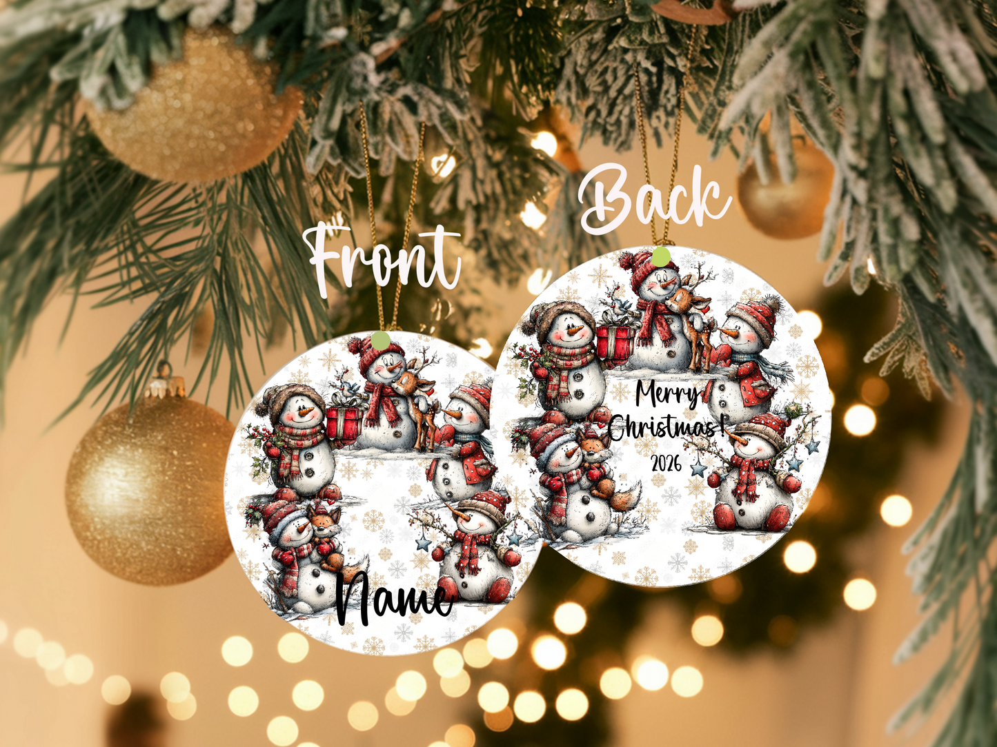 Personalized Whimsical Snowman Ornament • Custom Name Christmas Ornament • Merry Christmas 2026 Holiday Gift (2025-18)