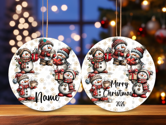 Personalized Whimsical Snowman Ornament • Custom Name Christmas Ornament • Merry Christmas 2026 Holiday Gift (2025-20)