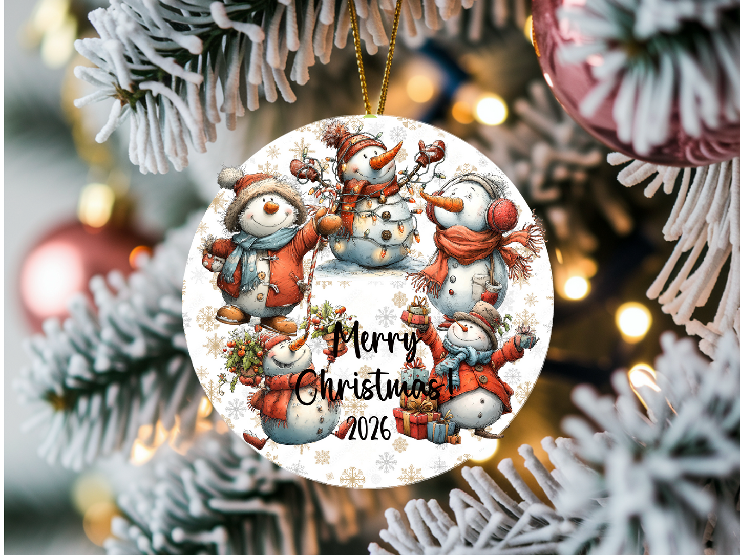 Personalized Whimsical Snowman Ornament • Custom Name Christmas Ornament • Merry Christmas 2026 Holiday Gift (2025-22)