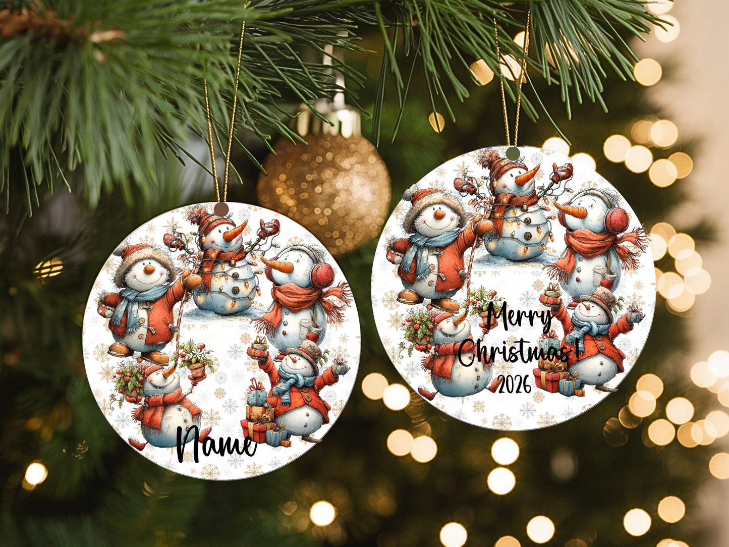 Personalized Whimsical Snowman Ornament • Custom Name Christmas Ornament • Merry Christmas 2026 Holiday Gift (2025-22)