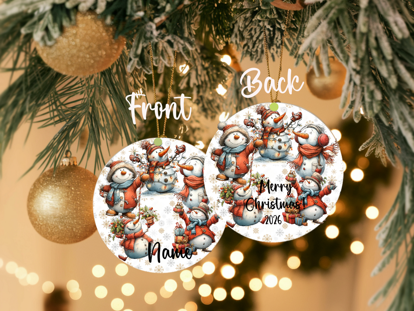 Personalized Whimsical Snowman Ornament • Custom Name Christmas Ornament • Merry Christmas 2026 Holiday Gift (2025-22)