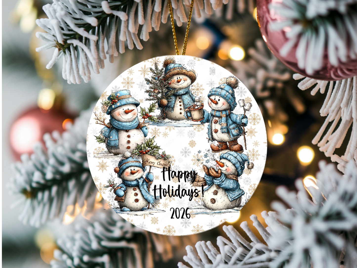 Personalized Whimsical Snowman Ornament • Custom Name Christmas Ornament • Happy Holidays 2026 Winter Gift (2025-25)