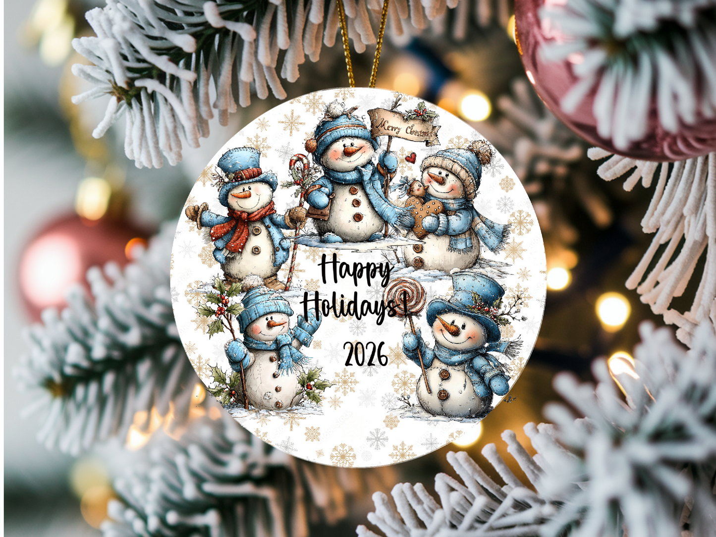 Personalized Whimsical Snowman Ornament • Custom Name Christmas Ornament • Happy Holidays 2026 Winter Gift (2025-26)
