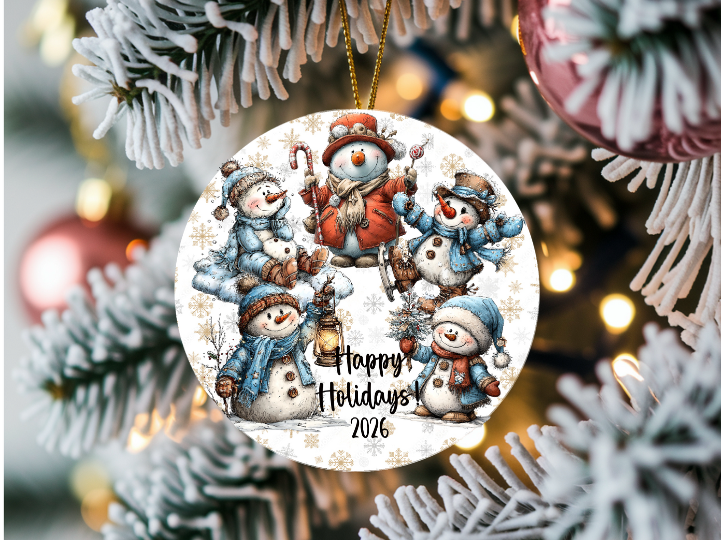 Personalized Whimsical Snowman Ornament • Custom Name Christmas Ornament • Happy Holidays 2026 (2025-28)