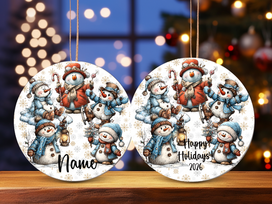 Personalized Whimsical Snowman Ornament • Custom Name Christmas Ornament • Happy Holidays 2026 (2025-28)