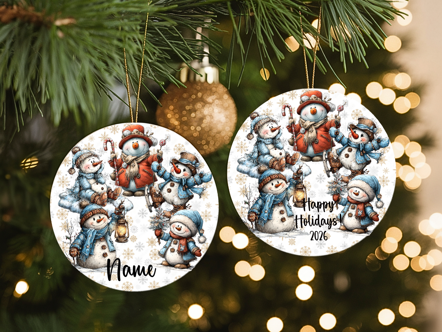 Personalized Whimsical Snowman Ornament • Custom Name Christmas Ornament • Happy Holidays 2026 (2025-28)