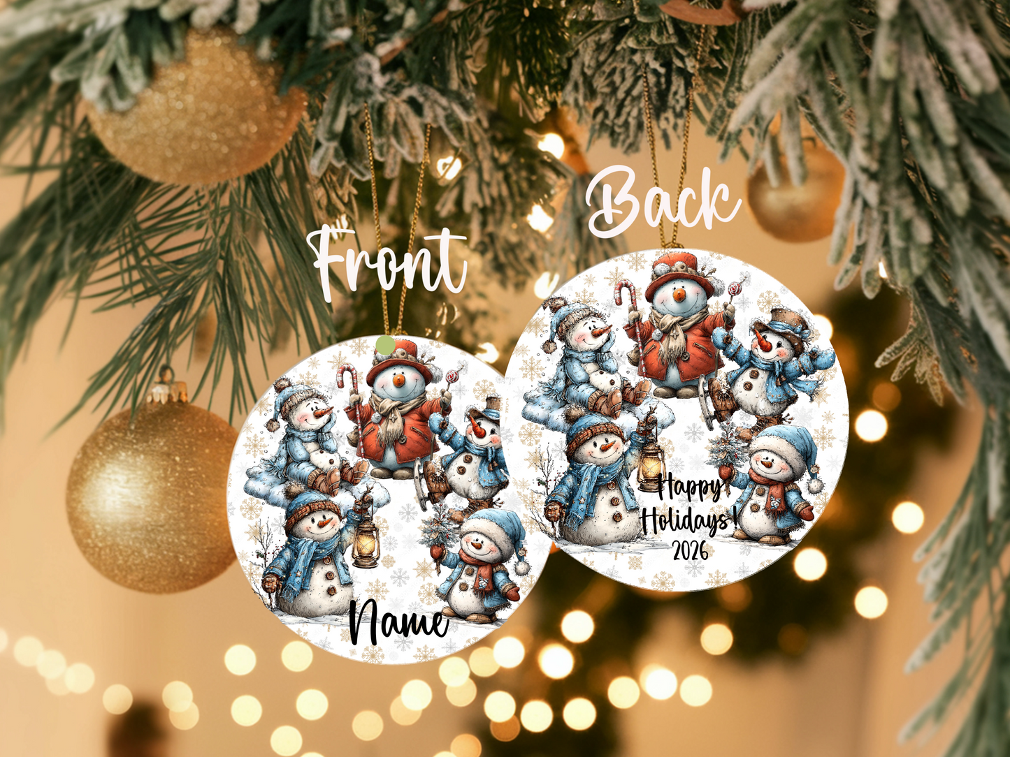 Personalized Whimsical Snowman Ornament • Custom Name Christmas Ornament • Happy Holidays 2026 (2025-28)