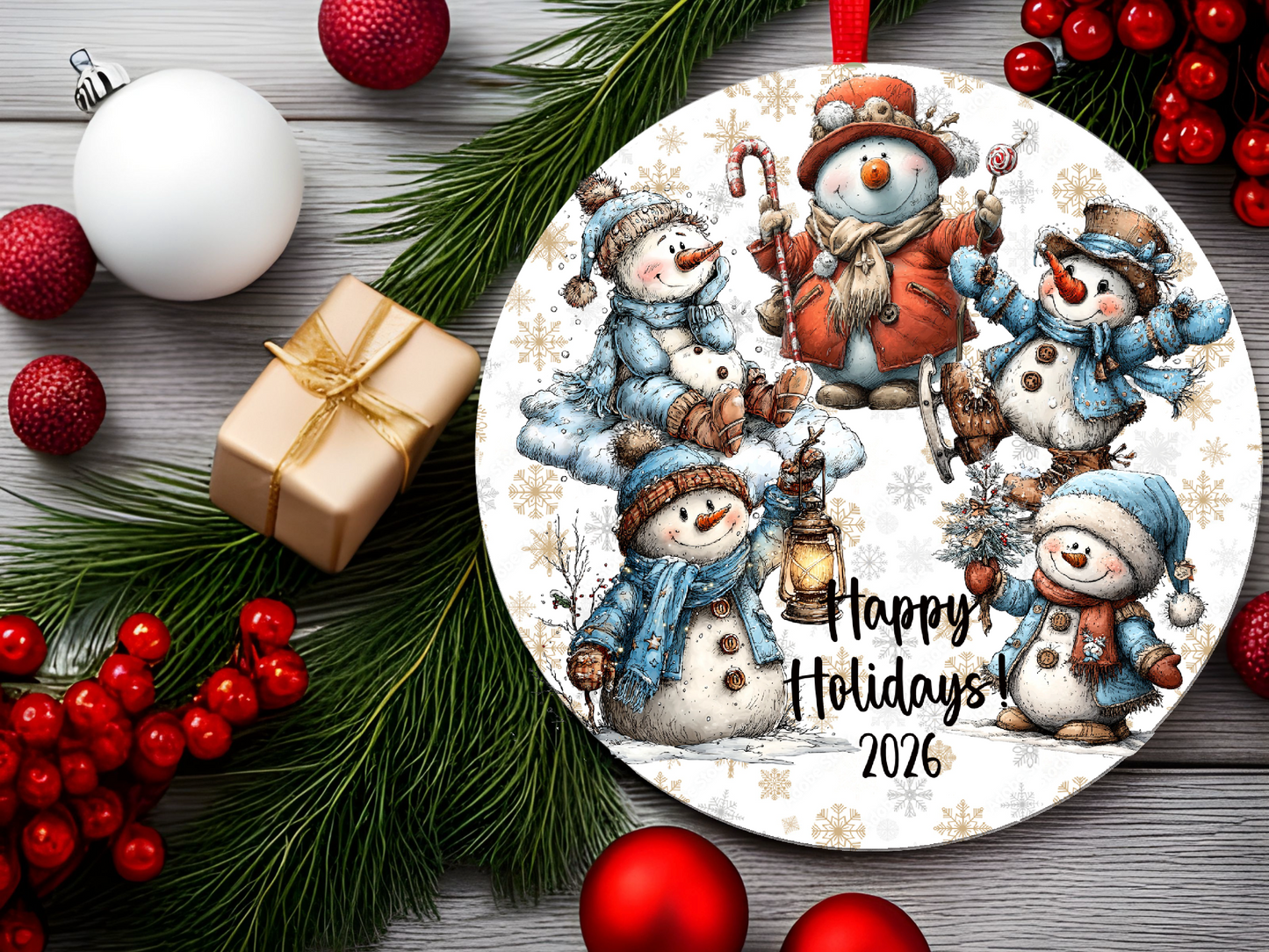 Personalized Whimsical Snowman Ornament • Custom Name Christmas Ornament • Happy Holidays 2026 (2025-28)