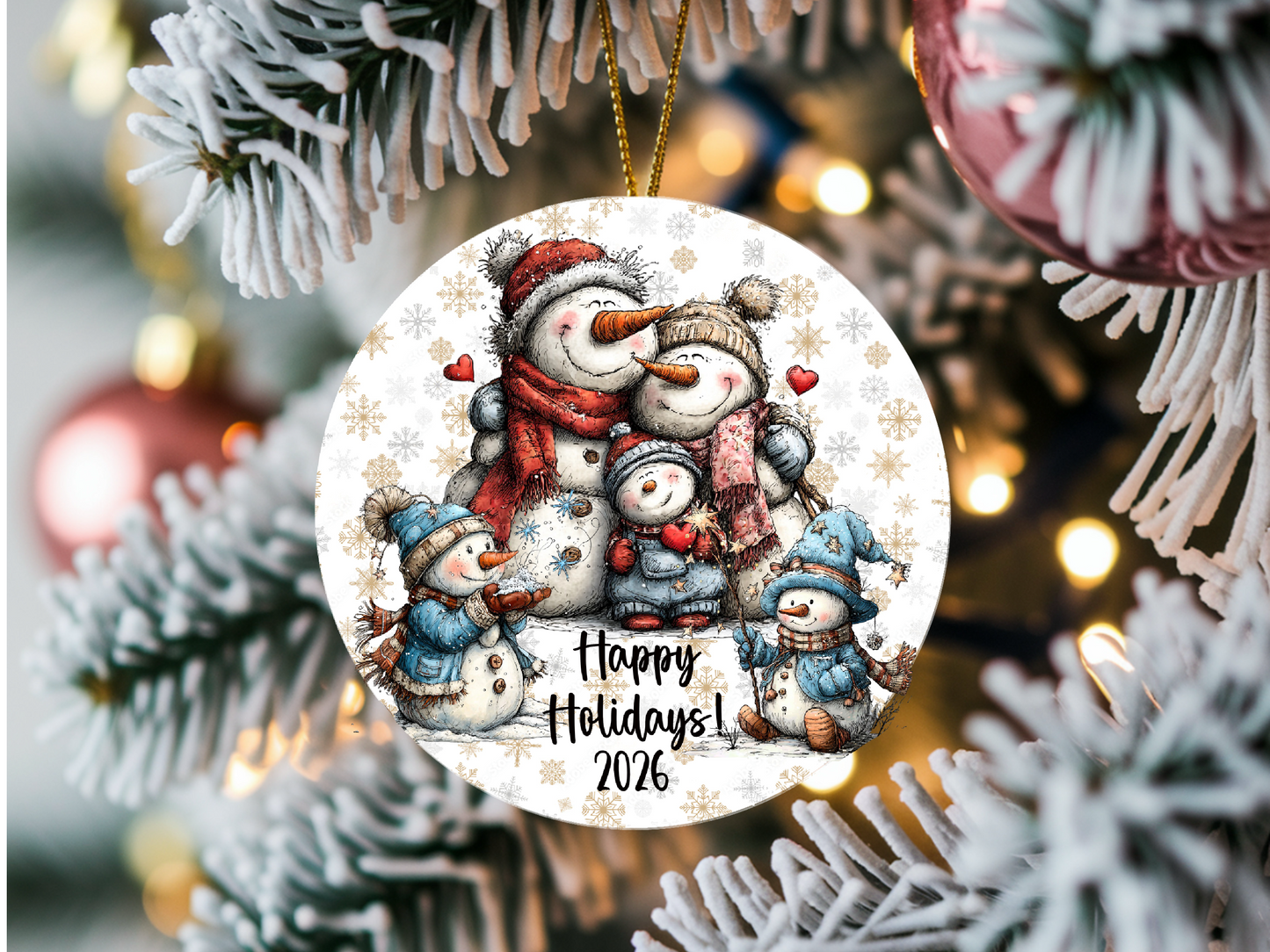 Personalized Family Snowman Ornament • Custom Name Ornament • Happy Holidays 2026 Keepsake (2025-29)