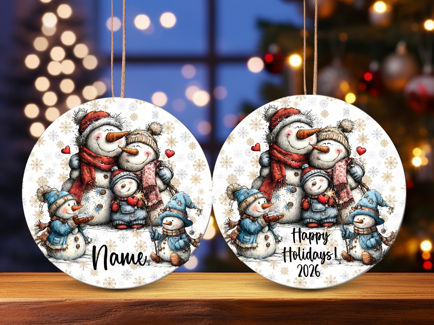 Personalized Family Snowman Ornament • Custom Name Ornament • Happy Holidays 2026 Keepsake (2025-29)