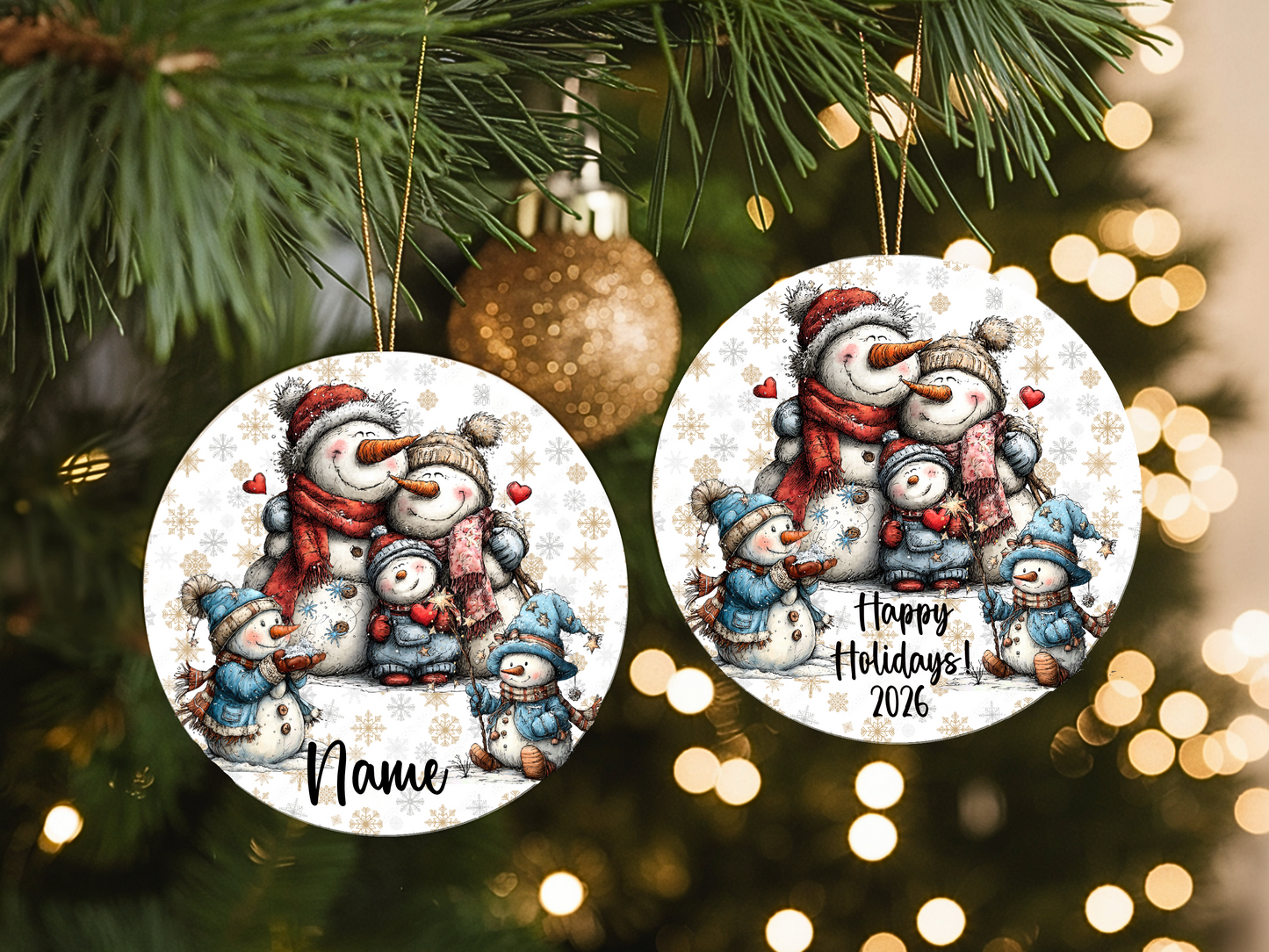 Personalized Family Snowman Ornament • Custom Name Ornament • Happy Holidays 2026 Keepsake (2025-29)