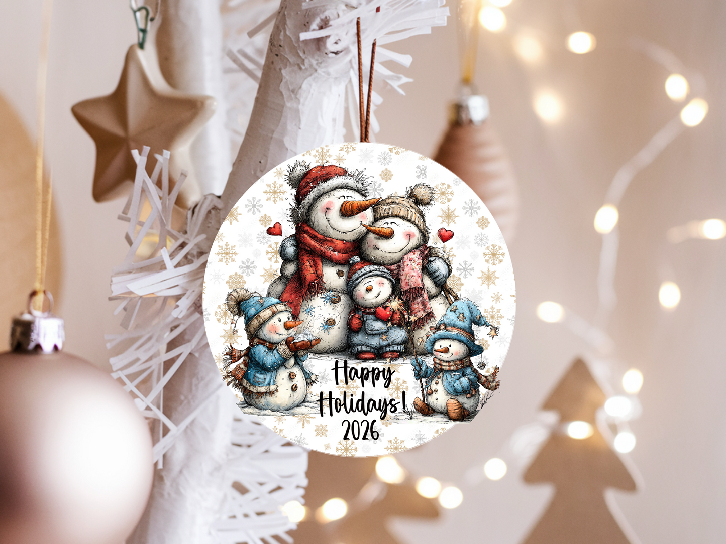 Personalized Family Snowman Ornament • Custom Name Ornament • Happy Holidays 2026 Keepsake (2025-29)