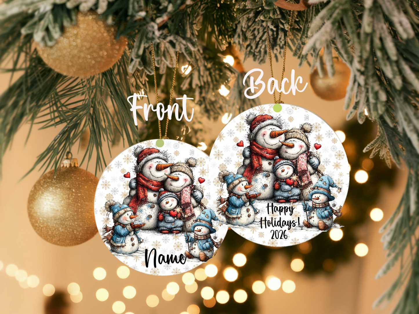 Personalized Family Snowman Ornament • Custom Name Ornament • Happy Holidays 2026 Keepsake (2025-29)