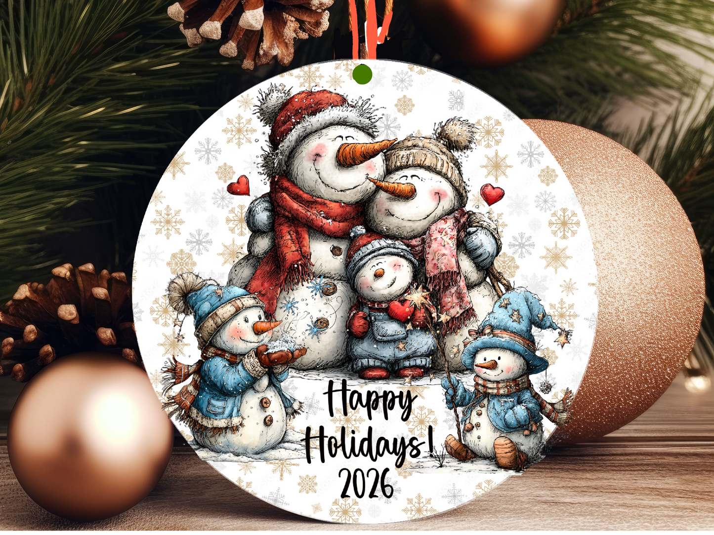 Personalized Family Snowman Ornament • Custom Name Ornament • Happy Holidays 2026 Keepsake (2025-29)
