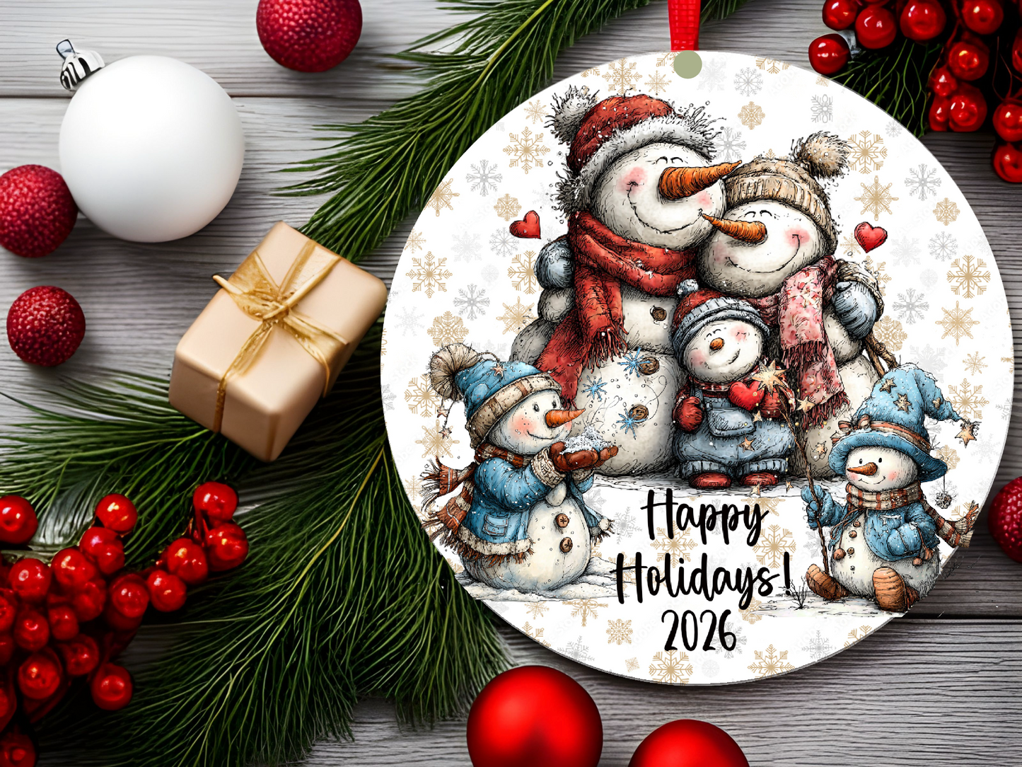 Personalized Family Snowman Ornament • Custom Name Ornament • Happy Holidays 2026 Keepsake (2025-29)