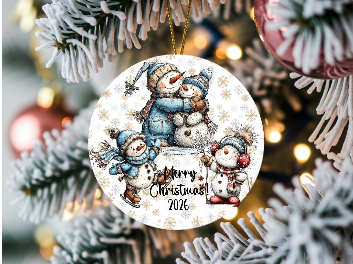Snowman Family Hug Ornament • Personalized Name • Christmas Ornament 2026 • Keepsake Gift (2025-30)