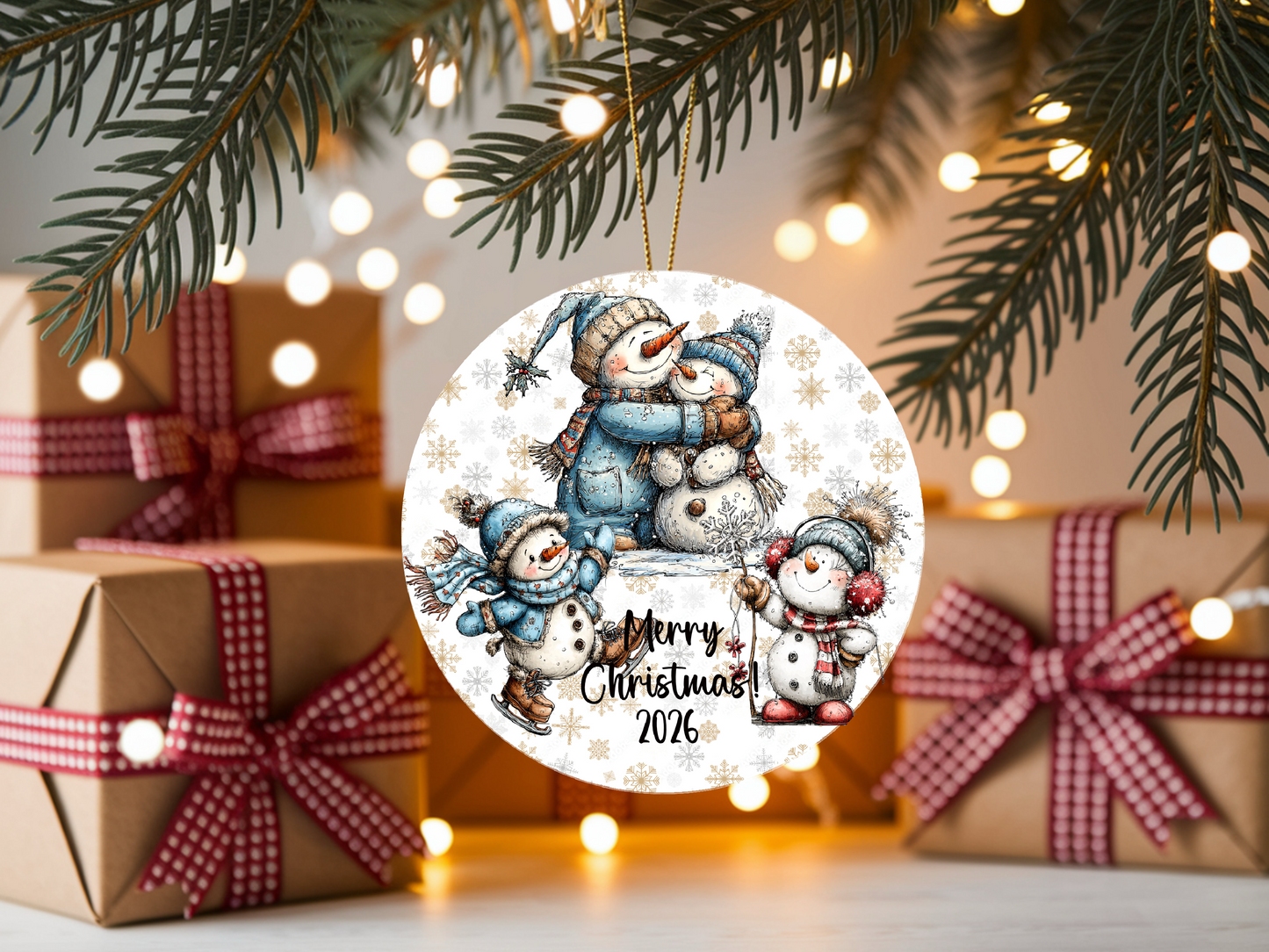 Snowman Family Hug Ornament • Personalized Name • Christmas Ornament 2026 • Keepsake Gift (2025-30)
