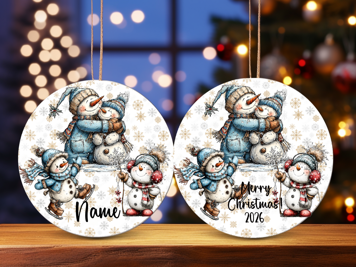 Snowman Family Hug Ornament • Personalized Name • Christmas Ornament 2026 • Keepsake Gift (2025-30)